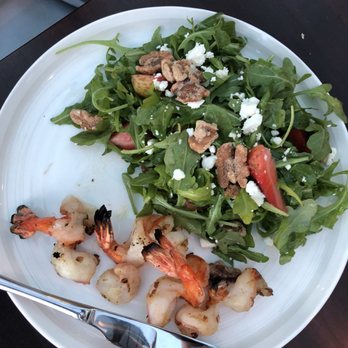 Mare Rooftop - Baby arugula salad with strawberries feta candied walnuts and added shrimp - Seafood Near Me - Providence, Rhode Island Mare Rooftop - Baby arugula salad with strawberries feta candied walnuts and added shrimp - Seafood Near Me - Providence, Rhode Island