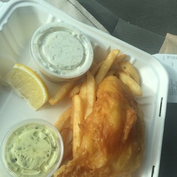 McQuades Galley Take-Out - Fish and chips, I had already eaten half the fries before I took this picture! The portion of fries is huge! - Burgers Near Me - Mystic, Connecticut