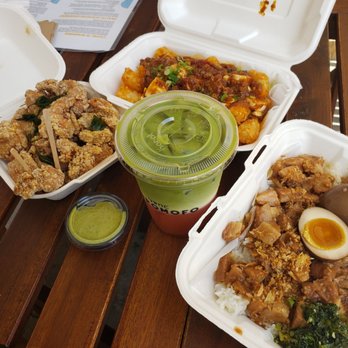 Bopomofo Cafe - Left to right: popcorn chicken, mapo tots, heritage braised pork belly Middle: BA-LA Matcha - Bubble Tea Near Me - San Gabriel, California Bopomofo Cafe - Left to right: popcorn chicken, mapo tots, heritage braised pork belly Middle: BA-LA Matcha - Bubble Tea Near Me - San Gabriel, California