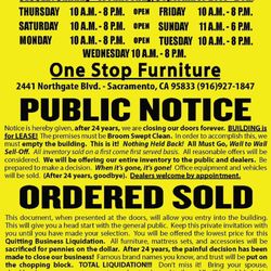 One Stop Furniture - After 24 years. Our family would like to serve you one last time .everything must go