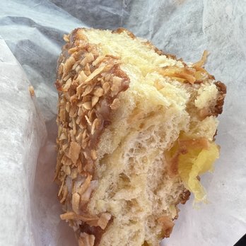 Island Donuts & Bagels - Inside of island fritter with pineapple n coconut - Donuts Near Me - St. Augustine, Florida Island Donuts & Bagels - Inside of island fritter with pineapple n coconut - Donuts Near Me - St. Augustine, Florida