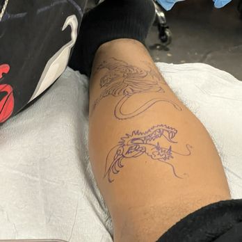 Tattoo Factory SD - Stencil on opposite side of wukong they freehanded the body - Tattoo Near Me - El Cajon, California Tattoo Factory SD - Stencil on opposite side of wukong they freehanded the body - Tattoo Near Me - El Cajon, California