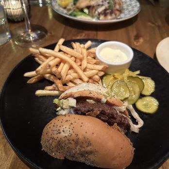 Bungalow 44 - Burger split in half - New American Near Me - Mill Valley, California Bungalow 44 - Burger split in half - New American Near Me - Mill Valley, California