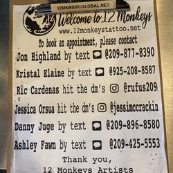 12 Monkeys Tattoos - Contact info