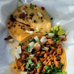 Pupuseria Lupita - Pork pupusa and al pastor taco.