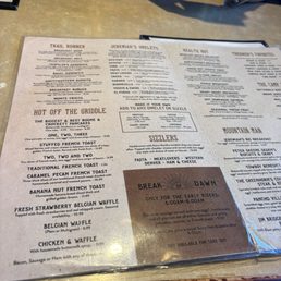 Menu for breakfast. Try an omelette.