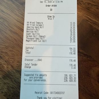 Go Fish Sushi Bar - Receipt - Japanese Near Me - Thousand Oaks, California Go Fish Sushi Bar - Receipt - Japanese Near Me - Thousand Oaks, California