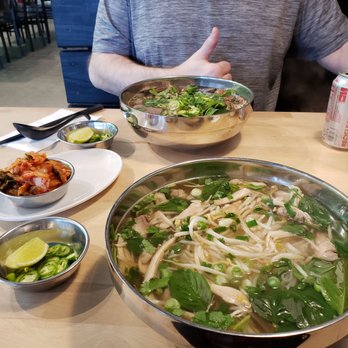 The Pho Spot Edison - Beef pho and Chicken pho with a side of kimchi. - Vietnamese Near Me - Edison, New Jersey