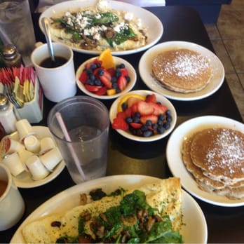 The Pancakery - Egg white omelette with spinach and mushrooms, fruit, and wheat silver dollar pancakes - Breakfast & Brunch Near Me - Destin, Florida The Pancakery - Egg white omelette with spinach and mushrooms, fruit, and wheat silver dollar pancakes - Breakfast & Brunch Near Me - Destin, Florida