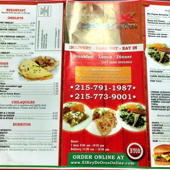 El Rey de Oros - Front of menu - April 2015 - Salvadoran Near Me - Hatboro, Pennsylvania El Rey de Oros - Front of menu - April 2015 - Salvadoran Near Me - Hatboro, Pennsylvania