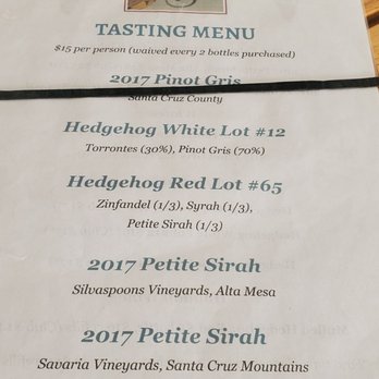 Sones Cellars - the tasting menu - Wineries Near Me - Santa Cruz, California Sones Cellars - the tasting menu - Wineries Near Me - Santa Cruz, California