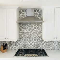 Designer's Magic Carpet & Flooring - Cement tiles, subway tile, and quartz countertops