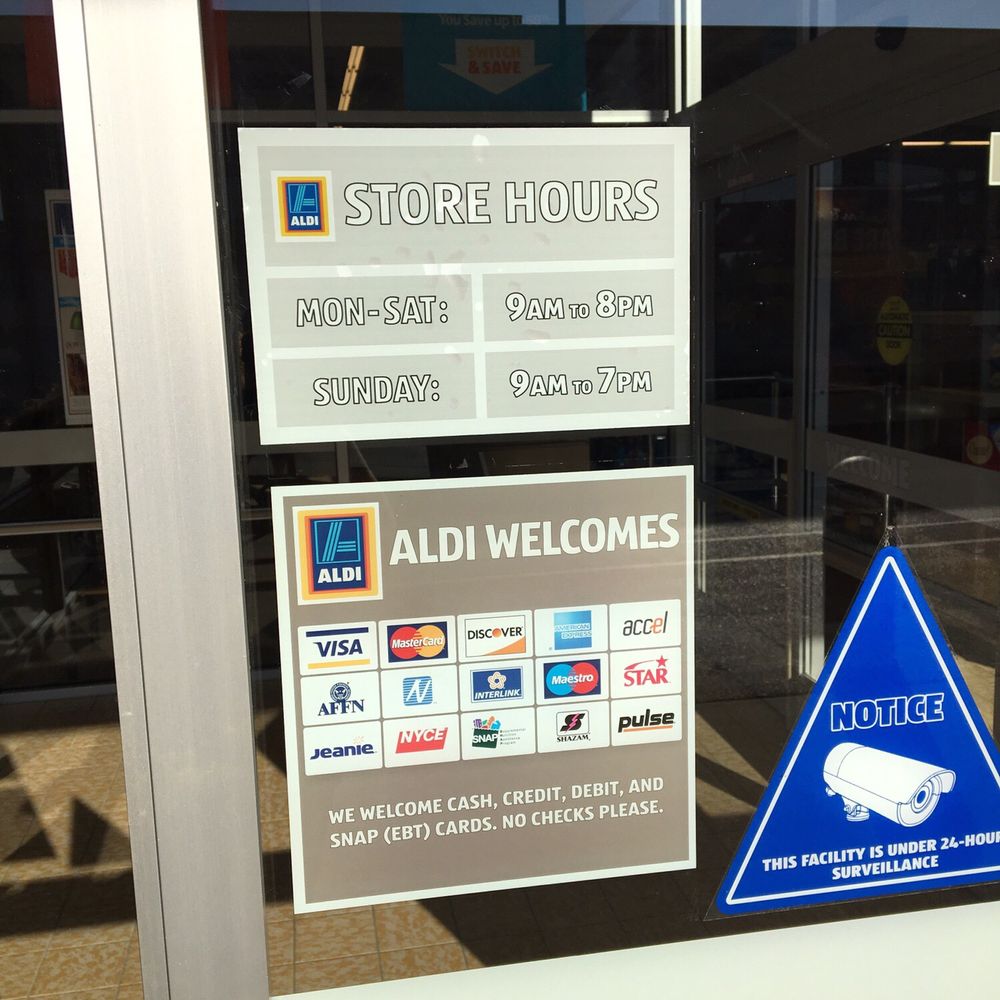 ALDI - Hours are wrong. Apparently they open at 10AM on Sunday. Frustrating that they don't update the sign on the door. - Grocery Near Me - Aiken, South Carolina