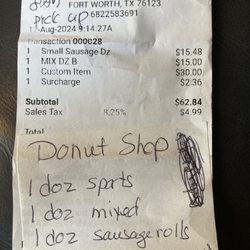 Star Donuts - Receipt showing order
