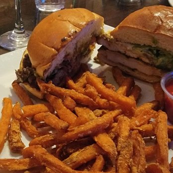 Theory - Carne Asada Sandwich and Mask Melter with sweet potato fries. My friend and I shared so pic is half of each. - Sports Bars Near Me - Chicago, Illinois