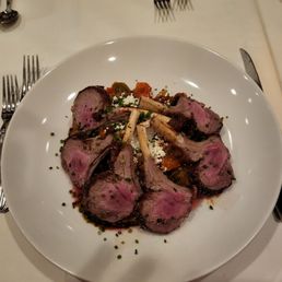 A beautifully presented plate of lamb with the ratatouille underneath. I might have been tempted to lick the plate. A beautifully presented plate of lamb with the ratatouille underneath. I might have been tempted to lick the plate.