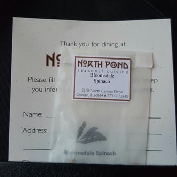 North Pond - A little gift!! My server said she gave me two because it's spring! Haha. :) - New American Near Me - Chicago, Illinois North Pond - A little gift!! My server said she gave me two because it's spring! Haha. :) - New American Near Me - Chicago, Illinois