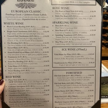 Johnson Estate Winery - Wine list menu - Wineries Near Me - Westfield, New York Johnson Estate Winery - Wine list menu - Wineries Near Me - Westfield, New York