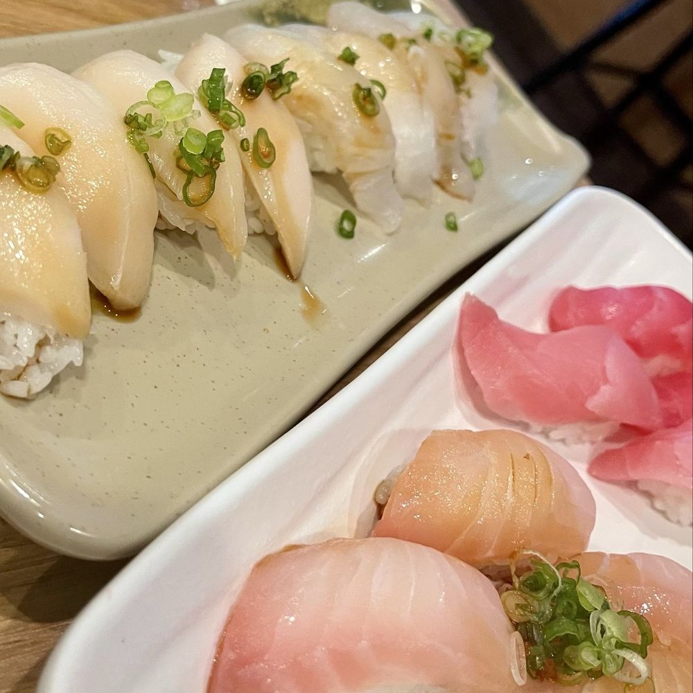 Halibut Nigiri Sushi Super White Tuna Nigiri Sushi Red Snapper Nigiri Sushi Halibut Nigiri Sushi Super White Tuna Nigiri Sushi Red Snapper Nigiri Sushi