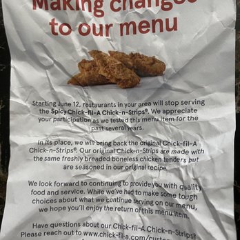 Chick-fil-A - NO MORE Spicy Chick-fil-A Chick-n-Strips - Fast Food Near Me - Glendale, Arizona