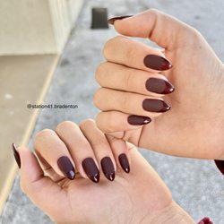 Station 41 Nail Studio - With this matte chocolate color and shinny frenchies manicure, she feels the Fall on her finger tips.