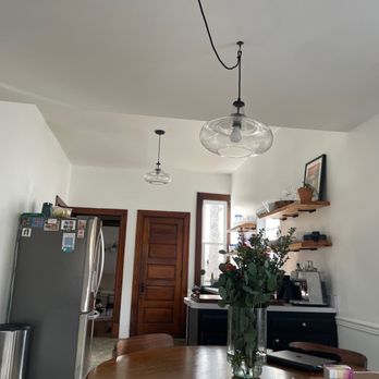 Alpha-Electric - Swag pendant light over dining table and straight hang in kitchen area - Electricians Near Me