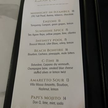 Coop 303 - Menu for upstairs lounge - New American Near Me - Atlantic Beach, Florida