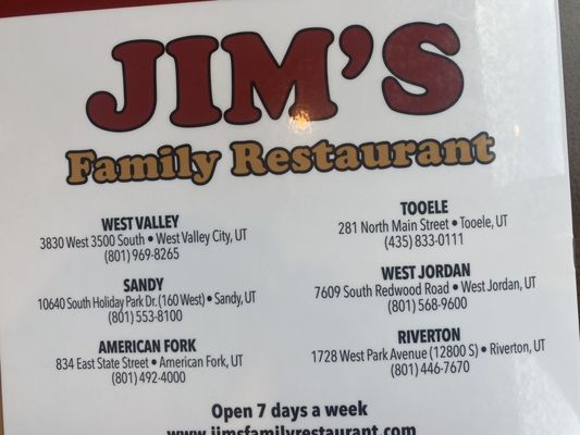 Menu photo 7 Jim's Family Restaurant Sandy, UT Menu photo 7 Jim's Family Restaurant Sandy, UT