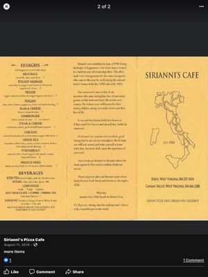 Menu photo 8 Sirianni’s Pizza Cafe Davis, WV Menu photo 8 Sirianni’s Pizza Cafe Davis, WV