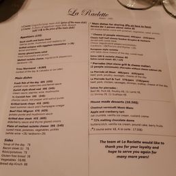 Recent menu with updated prices