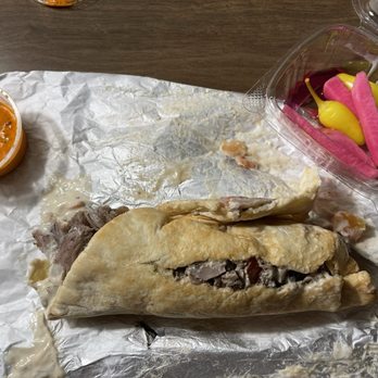 Zankou Chicken - Tri-Tip Shawerma Wrap with mini Harissa Hot Sauce and Pickled Turnips - Mediterranean Near Me - Long Beach, California Zankou Chicken - Tri-Tip Shawerma Wrap with mini Harissa Hot Sauce and Pickled Turnips - Mediterranean Near Me - Long Beach, California
