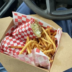 The Wiggly Pig - Pork BBQ with a mustard sauce and slaw and a side of fries.