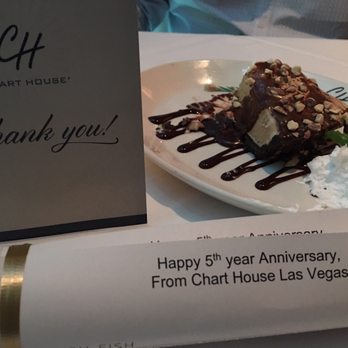 Chart House - Custom menu, dessert, and card presented to us on our wedding anniversary - Seafood Near Me - Las Vegas, Nevada