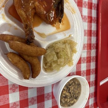 Grandpa's Kitchen - Bbq chicken plate with sides of cabbage and black eyed peas - Barbeque Near Me - Littleton, North Carolina