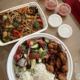 Top: rice noodles with beef bottom: shawarma