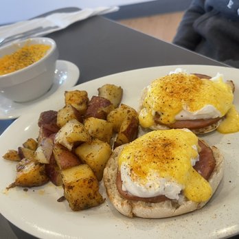 Eggs Up Grill - Eggs Benedict with home fry's and cheese grits! - Breakfast & Brunch Near Me - Gastonia, North Carolina Eggs Up Grill - Eggs Benedict with home fry's and cheese grits! - Breakfast & Brunch Near Me - Gastonia, North Carolina