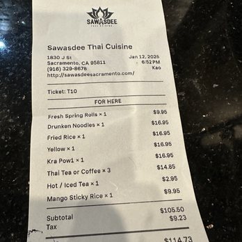 Sawasdee Thai Cuisine - Receipt - Thai Near Me - Sacramento, California Sawasdee Thai Cuisine - Receipt - Thai Near Me - Sacramento, California