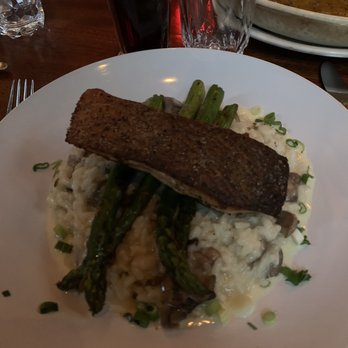 Three OAK Steakhouse - Salmon with risotto - Steakhouses Near Me - Easton, Pennsylvania Three OAK Steakhouse - Salmon with risotto - Steakhouses Near Me - Easton, Pennsylvania