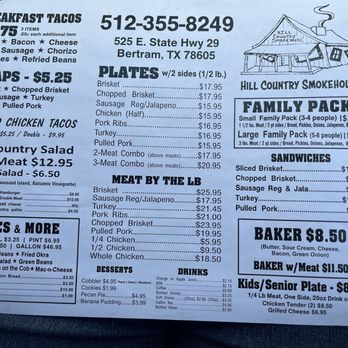 Hill Country Smokehouse - Paper menu - Smokehouse Near Me - Bertram, Texas Hill Country Smokehouse - Paper menu - Smokehouse Near Me - Bertram, Texas