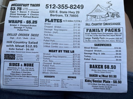 Menu photo 1 Hill Country Smokehouse Bertram, TX Menu photo 1 Hill Country Smokehouse Bertram, TX