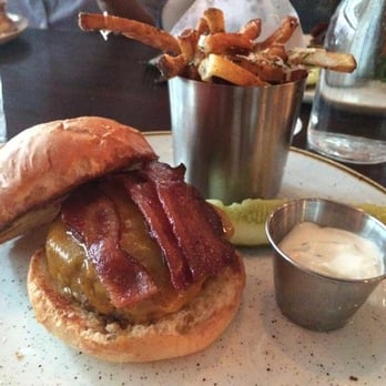 Red Cow North Loop - 40/60 Burger (aka bacon and beef) with Truffle Oil and Parmesan Fries - New American Near Me - Minneapolis, Minnesota Red Cow North Loop - 40/60 Burger (aka bacon and beef) with Truffle Oil and Parmesan Fries - New American Near Me - Minneapolis, Minnesota