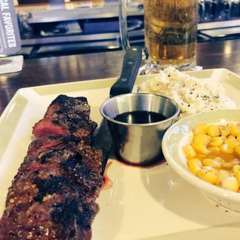 99 Restaurants - Sliced sirloin MR w corn & mashed potato,   Delicious - Pubs Near Me - Mashpee, Massachusetts
