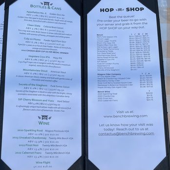 Bench Brewing - Drink menu - Brewpubs Near Me - Lincoln, Ontario