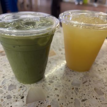 Provecho Coffee - Iced Matcha Latte Peach Oolong Tea - Coffee & Tea Near Me - San Diego, California