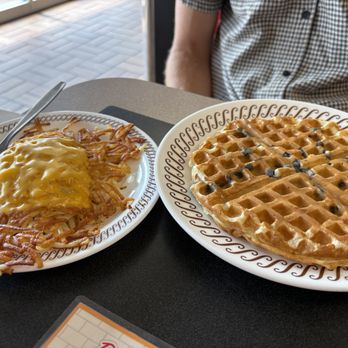 Waffle House - Virginia Beach - Smothered Hashbrowns and waffle with blueberry - Breakfast & Brunch Near Me - Virginia Beach, Virginia Waffle House - Virginia Beach - Smothered Hashbrowns and waffle with blueberry - Breakfast & Brunch Near Me - Virginia Beach, Virginia
