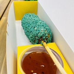 Mochinut - New & Limited Blue Taki Dog (all cheese) Mango Habanero Sauce