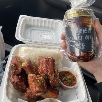 Vientiane Grocery - Ribs and their joke made chili oil. - Laotian Near Me - Seattle, Washington