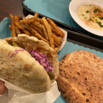 Yesh Hummus and Grill - Sabich with pita and terrific hummus - Kosher Near Me - Pikesville, Maryland