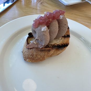 Finistere - Chicken liver mousse with red onion jam - New American Near Me - Port Townsend, Washington Finistere - Chicken liver mousse with red onion jam - New American Near Me - Port Townsend, Washington