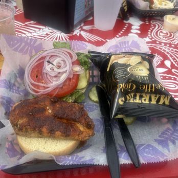 Fish Tales - Blackened chicken sandwich with chips - Bars Near Me - Ocean City, Maryland